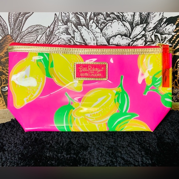 Lily Pulitzer for Estée Lauder Pink and Yellow Lemon Makeup Bag Cosmetic Bag - Picture 1 of 7